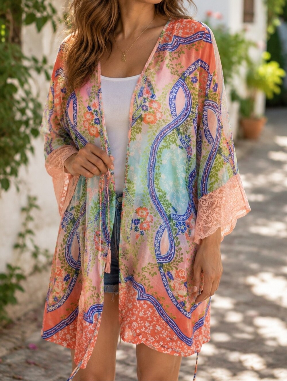 In Bloom by Jonquil Floral Paisley Kimono Cover-Up Wrap Boho Festival Sheer